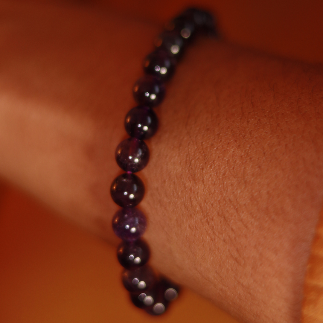 Bracelet Améthyste A Perles 7,5-8,5 mm (Intuition, Clarté mentale, paix intérieur)