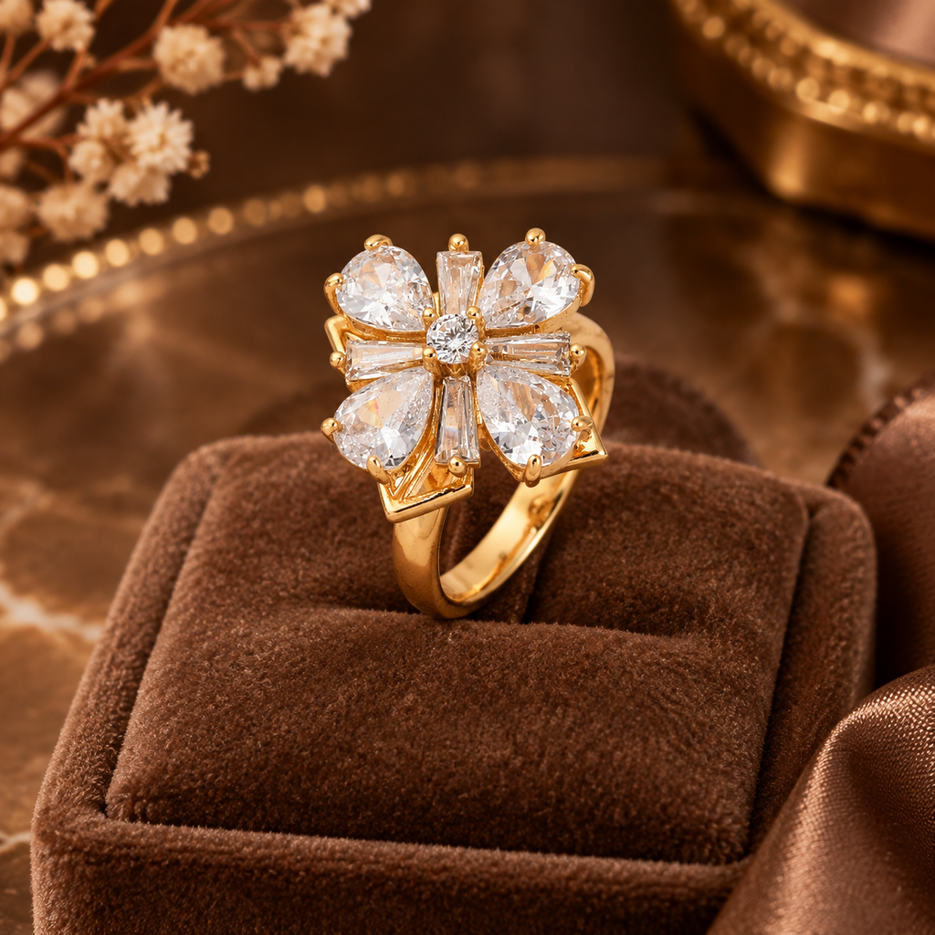 Bague Rotative Anti-Stress Fleur Dorée
