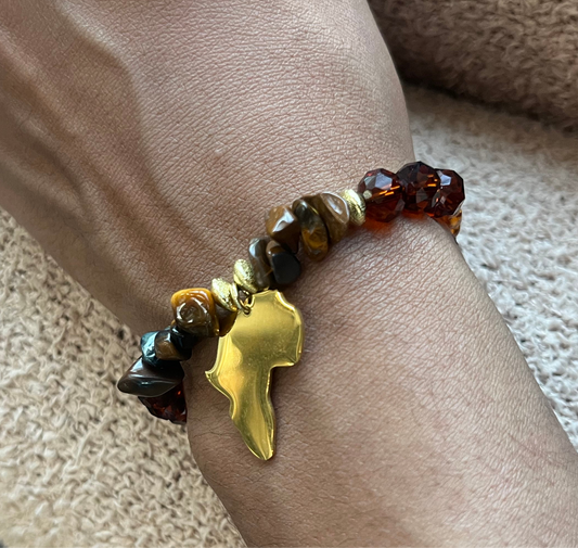 Bracelet AFRIKA – Œil de Tigre & Charm Afrique
