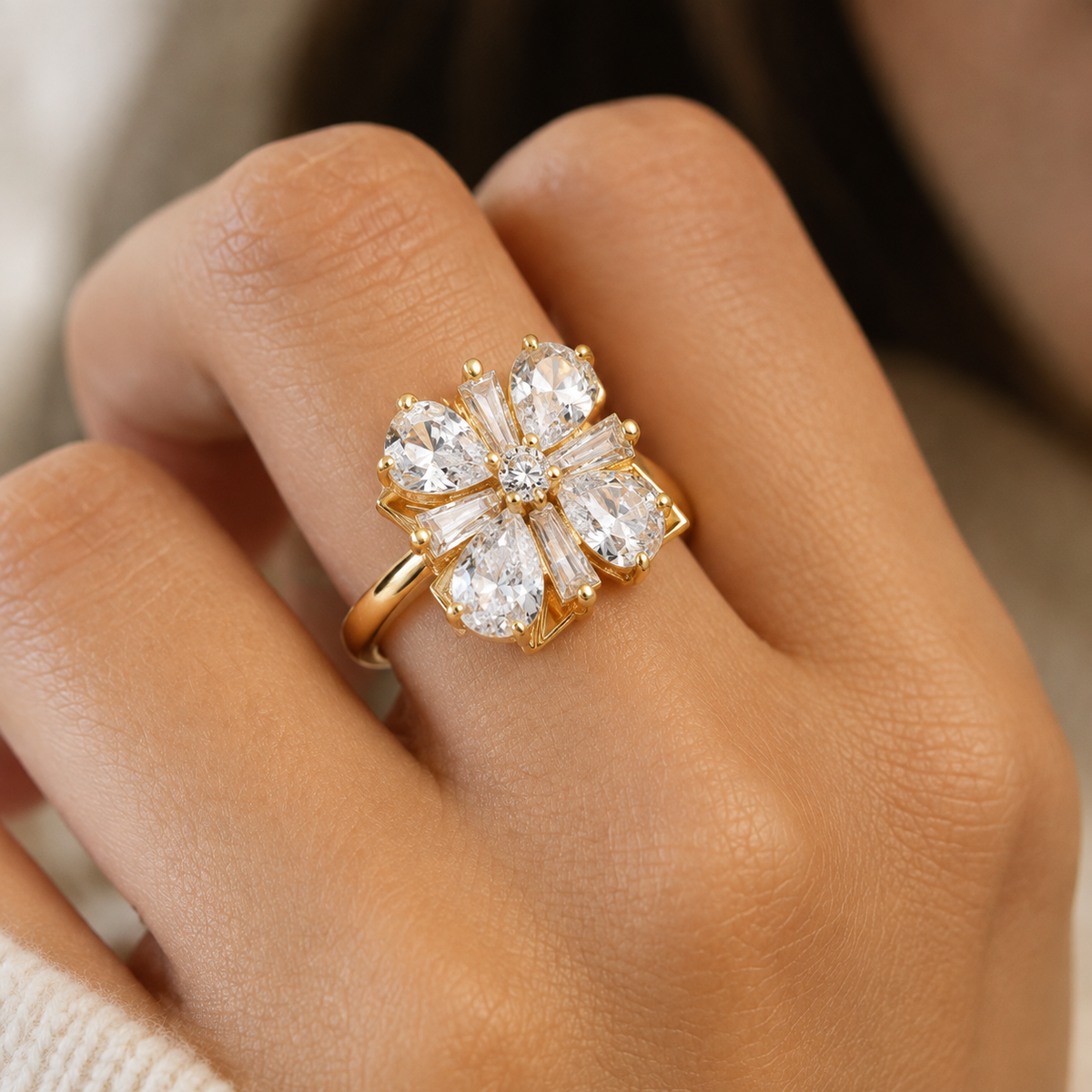 Bague Rotative Anti-Stress Fleur Dorée
